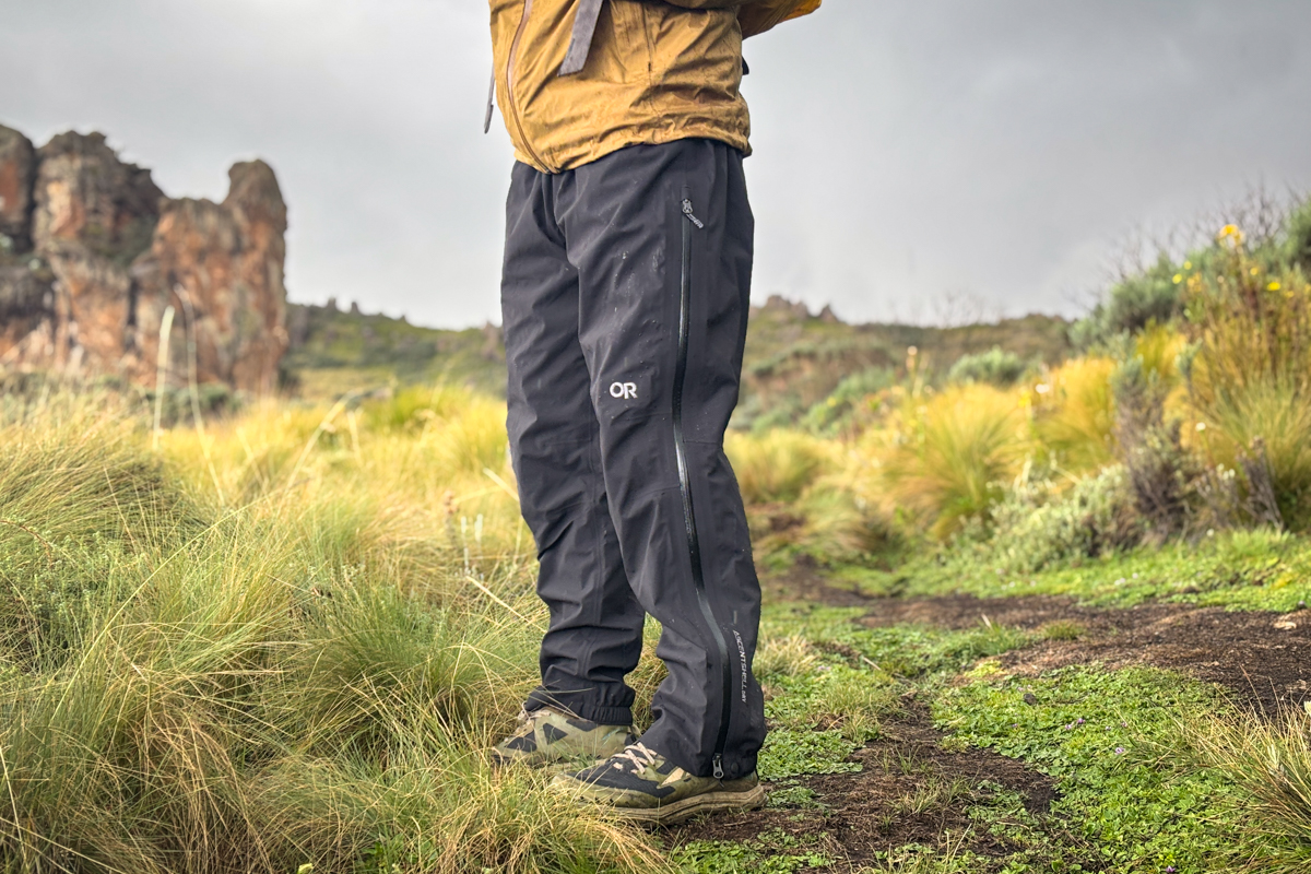 Side view of full zip rain pants